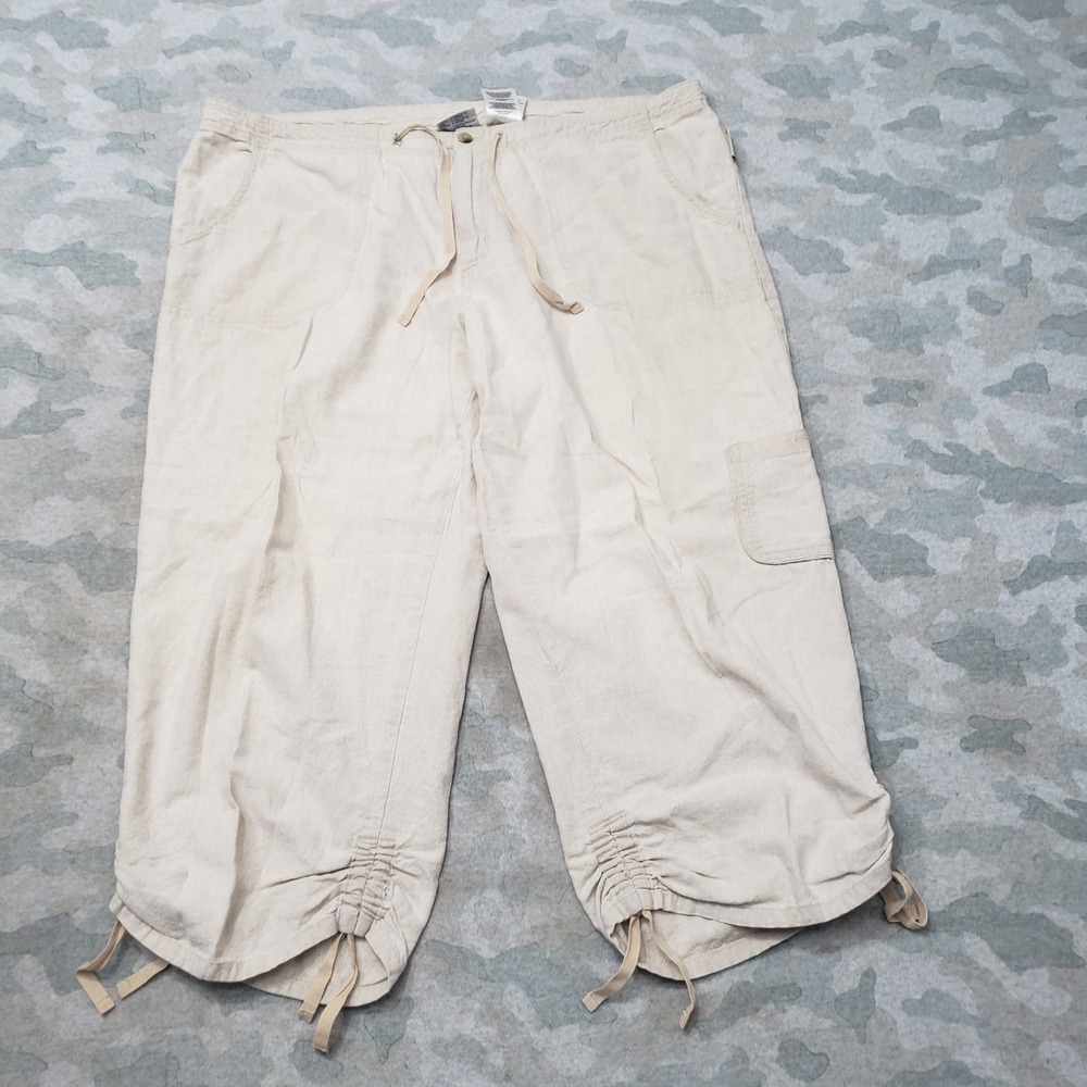 Columbia Capri Pants Womens XL Tan Linen Blend Pockets Outdoors Hiking Travel